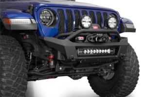 Jeep Wrangler JL Front Bumper - Addictive Desert Designs - Phantom Series, Stubby Winch, Satin Black Aluminum Accent Panels - Hammer Black - `18-`24